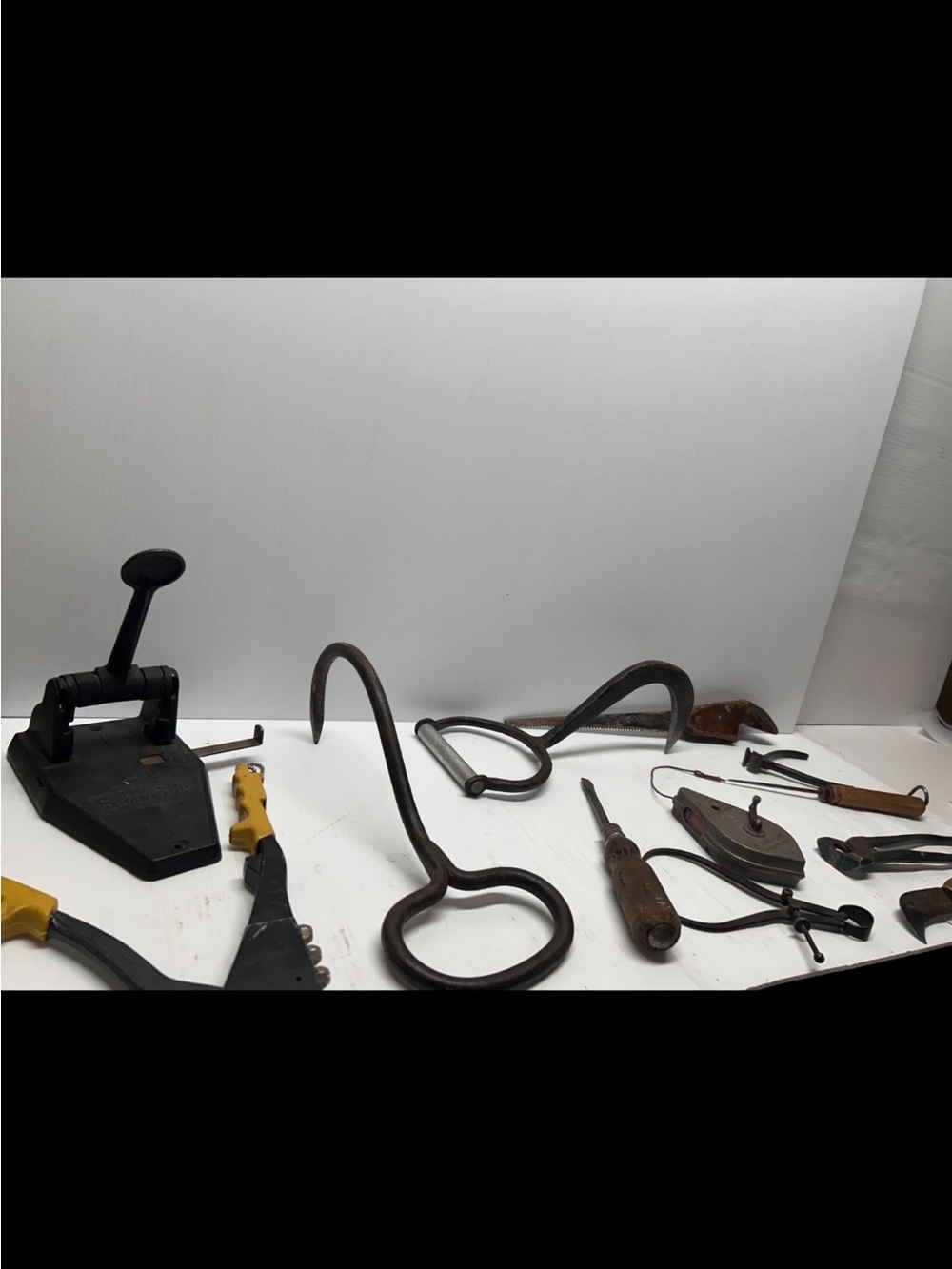 Antique Farrier Blacksmith Tool Lot 1900s Calipers Nippers Hay Hooks Chalk Line